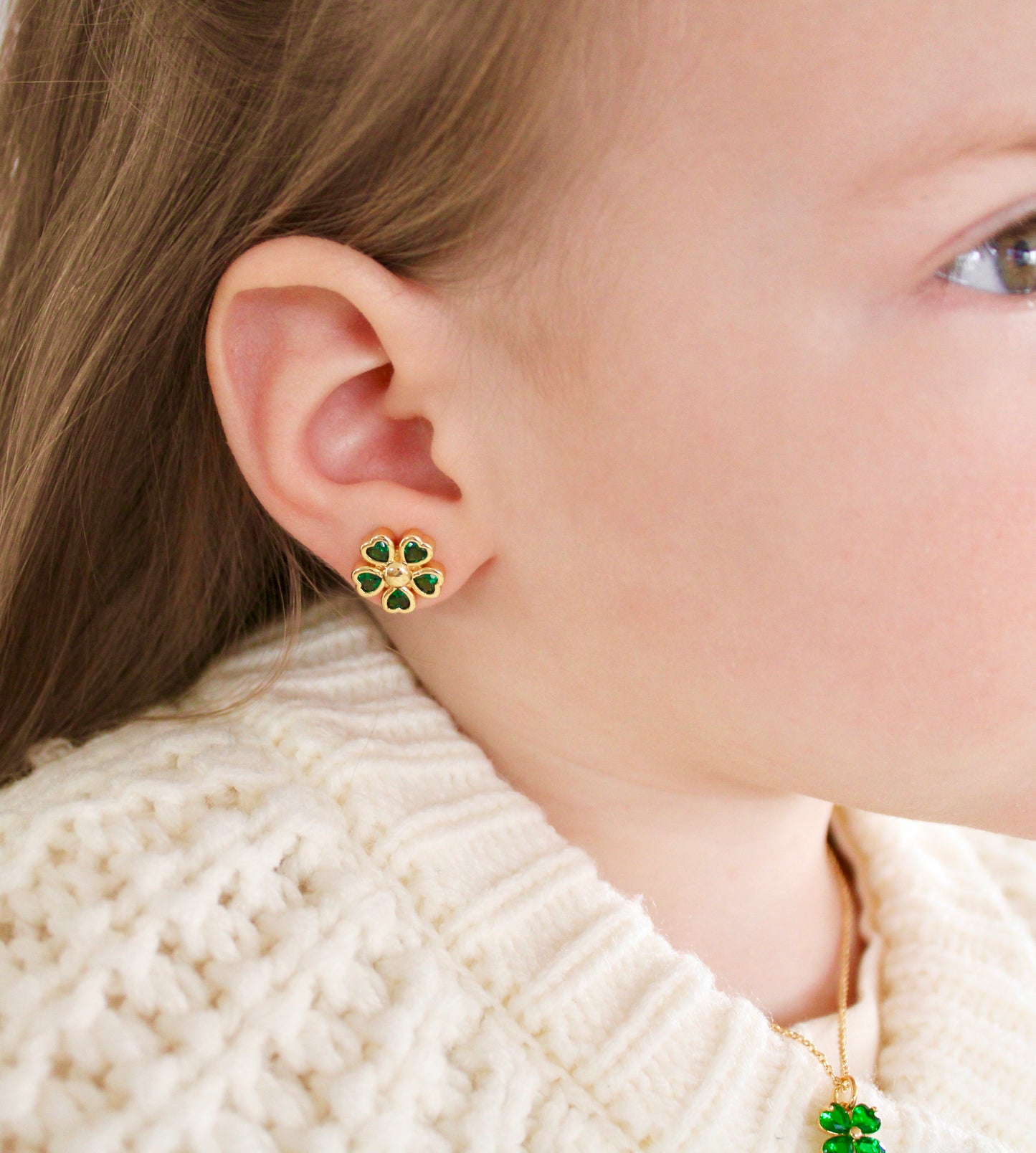Lucky Heart Clover Studs