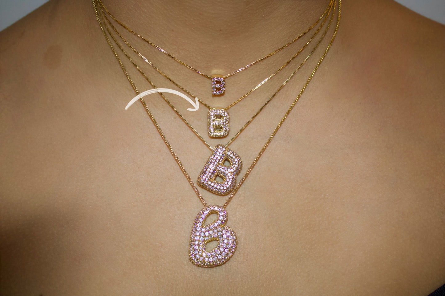 Medium Rhinestone Bubble Letter Necklace