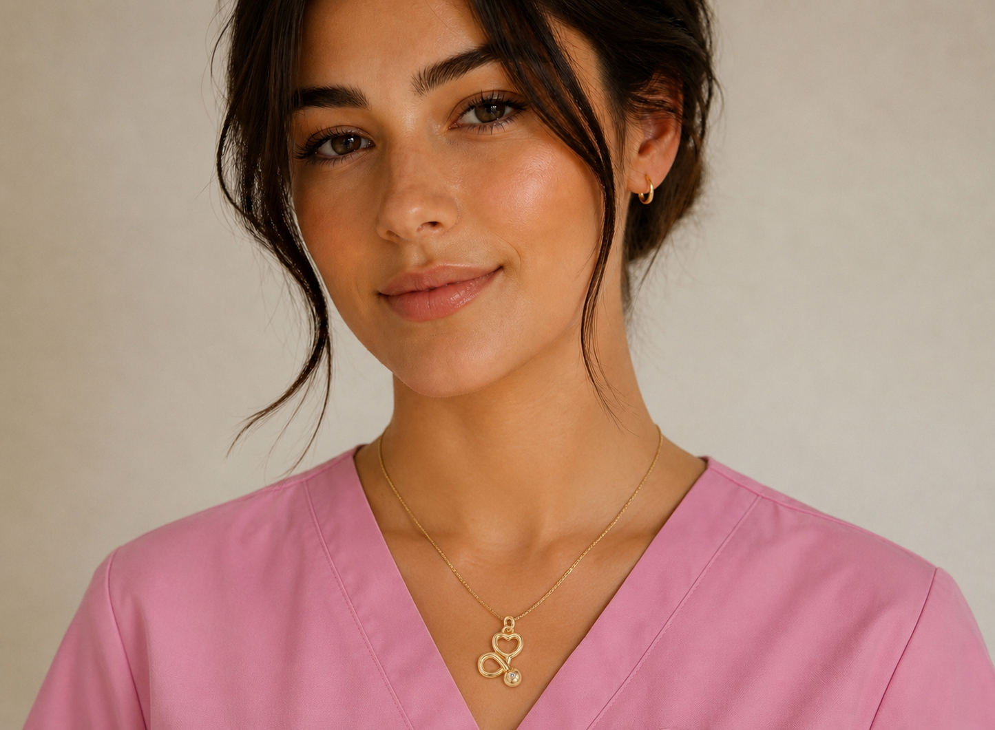 Gold Stethoscope Heart Necklace