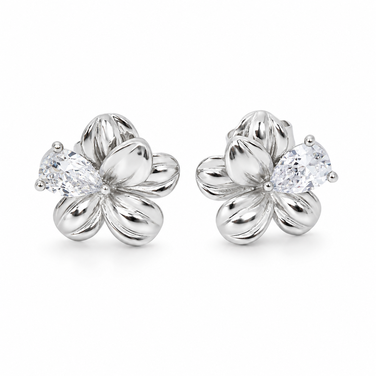 Crystal Bloom Silver Stud Earrings