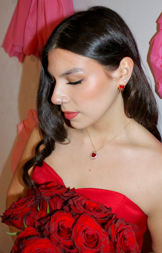 Scarlet Bow Heart Studs