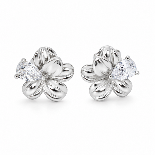 Crystal Bloom Silver Stud Earrings