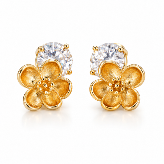 Golden Bloom Crystal Stud Earrings