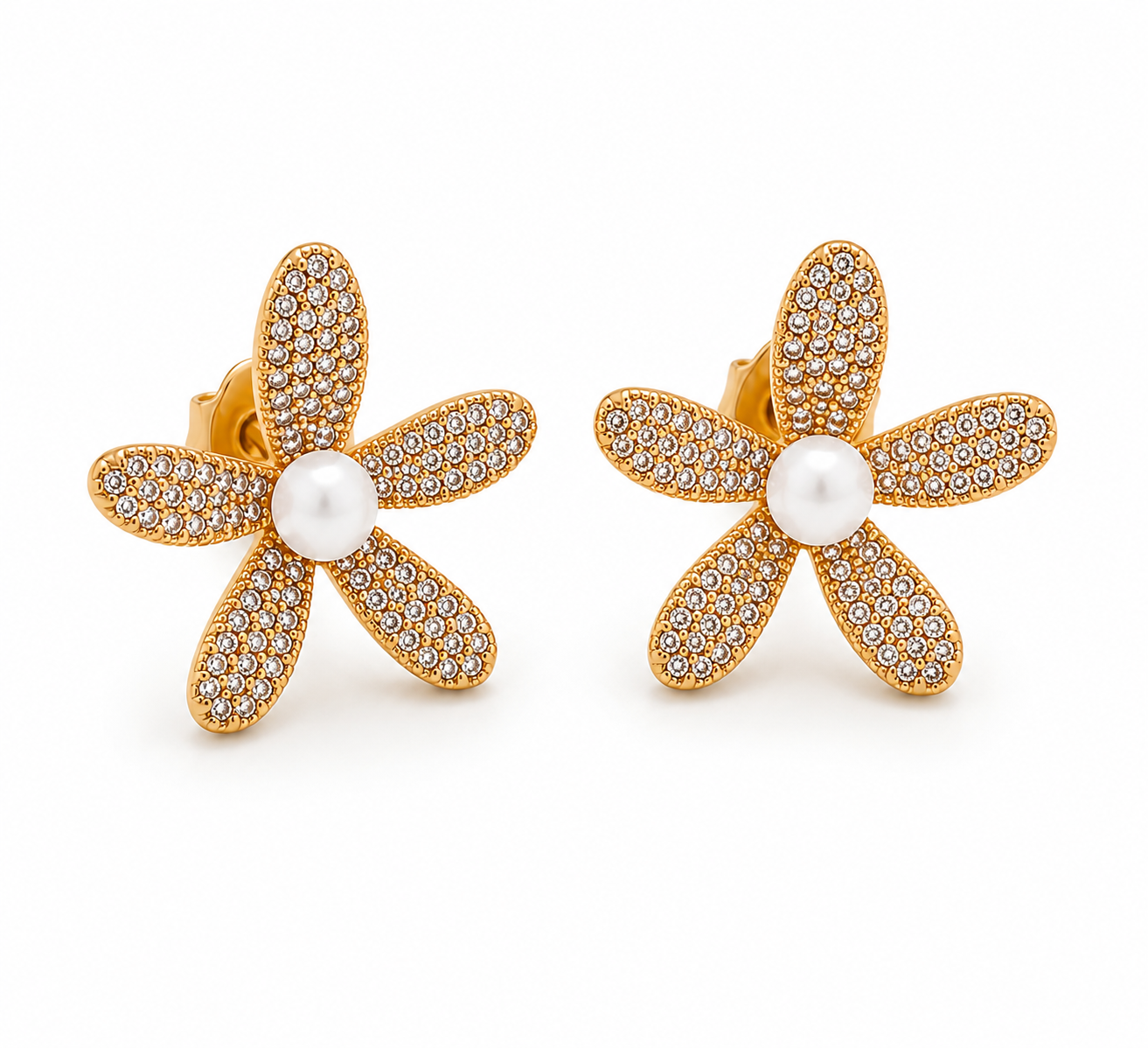 Pearl Stardust Floral Stud Earrings