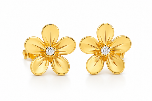 Golden Daisy Crystal Stud Earrings