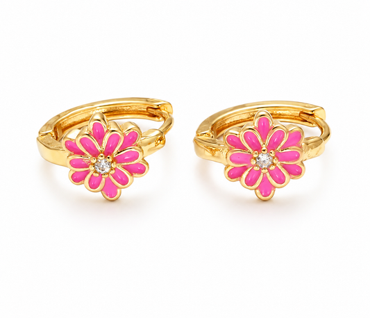 Pink Daisy Huggie Earrings